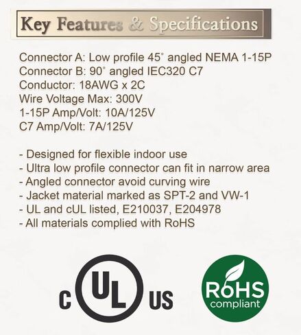 2-Prong 10FT Replacement AC Power Cord Cable Compatible for TCL 65-Inch Class QLED 4K Smart NXTFRAME TV 65A300W in Kuwait
