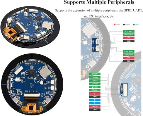 RP2350 2.8inch Round Touch Display Development Board, 480x480, Based On RP2350B Dual-Core & Dual-Architecture Microcontroller, RGB Interface, Multiple Peripheral Interfaces via GPIO, UART, I2C, etc in Saudi Arabia