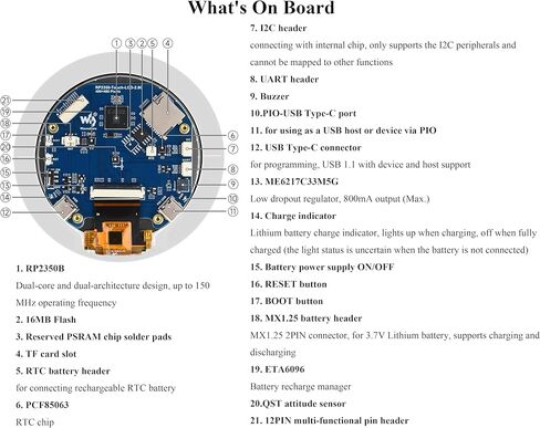 RP2350 2.8inch Round Touch Display Development Board, 480x480, Based On RP2350B Dual-Core & Dual-Architecture Microcontroller, RGB Interface, Multiple Peripheral Interfaces via GPIO, UART, I2C, etc in Saudi Arabia