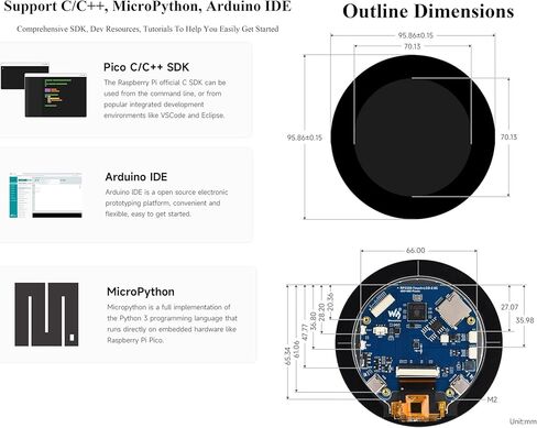 RP2350 2.8inch Round Touch Display Development Board, 480x480, Based On RP2350B Dual-Core & Dual-Architecture Microcontroller, RGB Interface, Multiple Peripheral Interfaces via GPIO, UART, I2C, etc in Saudi Arabia