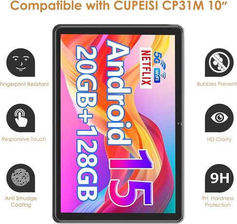 واقي شاشة مكون من قطعتين متوافق مع CUPEISI CP31M Android 15 Tablet 10 بوصة، زجاج مقسى [وضوح HD] [9 صلابة] [مضاد للخدش] [سهل التركيب] [9.37 بوصة × 6.18 بوصة، 238 مم × 157 مم] in Kuwait