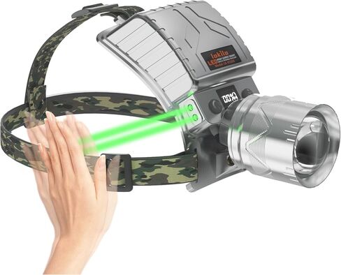 Lokilo High Lumen LED Rechargeable HeadLamp,Zoomable Bright Headlamp with 5 Modes Light, LCD Display, Motion Sensor, Adjustable Headlight for Camping, Outdoors (Zoom Lens-White Light) in Kuwait