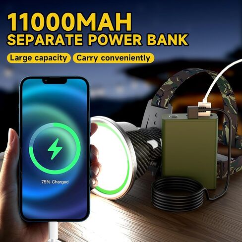 Coon Hunting Lights High Power LED Headlamp Super Bright High Lumens 11000mAh Rechargeable Headlight Waterproof Head Spotlight Torch for Fishing Camping in Saudi Arabia
