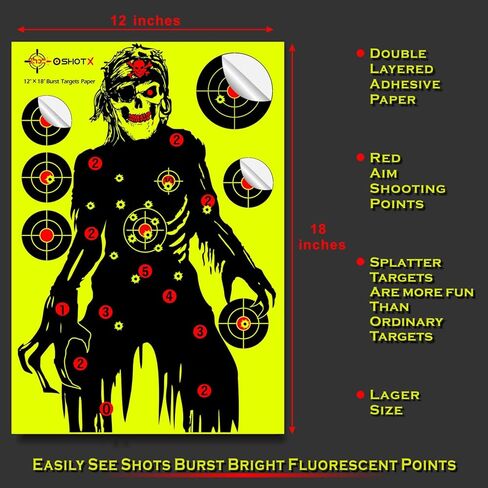 Shooting Targets Splatter - 12 x18 inch Reactive Self Adhesive Silhouette Target Paper for Range - Easily See Shots Burst Bright Fluorescent Points in Saudi Arabia