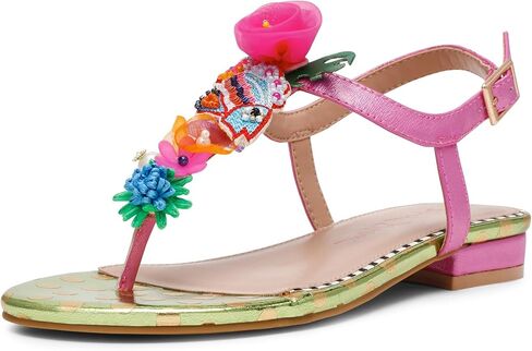 Betsey Johnson Women's Murphee Flat Sandal, Pink Multi, 10 in Saudi Arabia