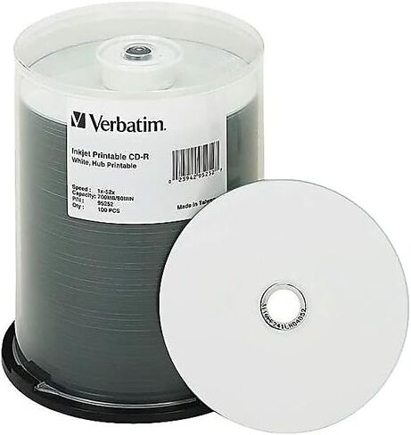 Verbatim CD-R Printable Recordable Disc, 700 MB, 52x, Spindle, White, 100/Pack in Saudi Arabia