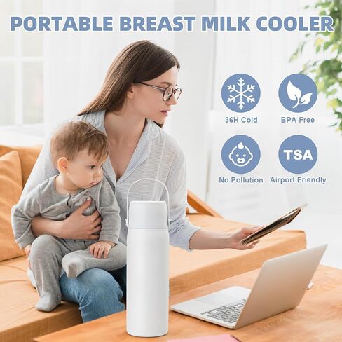 36-Hour Portable Breastmilk Storage Bottle, 20oz Vacuum Insulated Stainless Steel Breast Milk Cooler Bottle, TSA Approved Breast Milk Chiller for New Moms, Outdoor, Travel, Office​ - White in Saudi Arabia