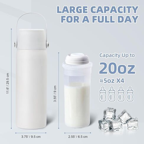 36-Hour Portable Breastmilk Storage Bottle, 20oz Vacuum Insulated Stainless Steel Breast Milk Cooler Bottle, TSA Approved Breast Milk Chiller for New Moms, Outdoor, Travel, Office​ - White in Saudi Arabia