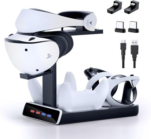 3-in-1 Controller Charging Dock for PSVR2 and PS5, VR Stand Display with LED Light, PS5 VR2 Storage Base Gaming Accessories, 4 Magnetic Clasp & Type-C Cable in Kuwait