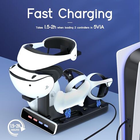 3-in-1 Controller Charging Dock for PSVR2 and PS5, VR Stand Display with LED Light, PS5 VR2 Storage Base Gaming Accessories, 4 Magnetic Clasp & Type-C Cable in Kuwait