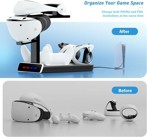 3-in-1 Controller Charging Dock for PSVR2 and PS5, VR Stand Display with LED Light, PS5 VR2 Storage Base Gaming Accessories, 4 Magnetic Clasp & Type-C Cable in Kuwait