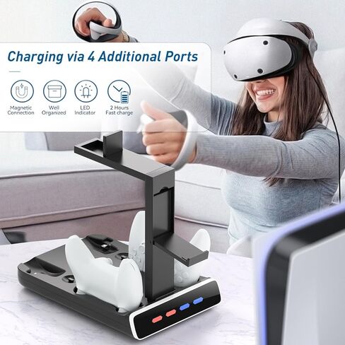 3-in-1 Controller Charging Dock for PSVR2 and PS5, VR Stand Display with LED Light, PS5 VR2 Storage Base Gaming Accessories, 4 Magnetic Clasp & Type-C Cable in Kuwait