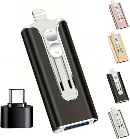 Flash Drive, 4-in-1 USB Flash Drive for Mobile Phones and Computers, 32-256GB, Micro USB + 8-pin + USB 3.0 Interface, Type-C Adapter, Compatible with Mobile Phones, Computers, and Other Devices in Saudi Arabia