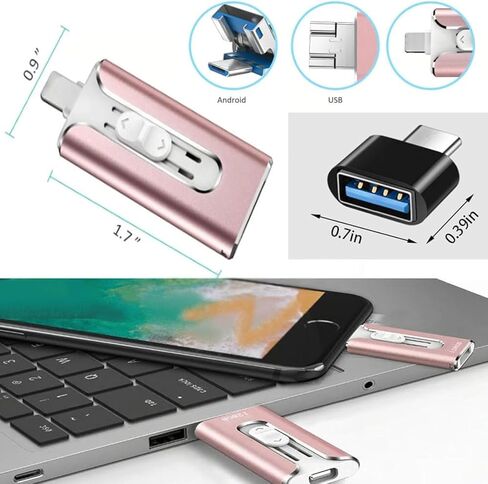 Flash Drive, 4-in-1 USB Flash Drive for Mobile Phones and Computers, 32-256GB, Micro USB + 8-pin + USB 3.0 Interface, Type-C Adapter, Compatible with Mobile Phones, Computers, and Other Devices in Saudi Arabia