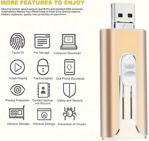 Flash Drive, 4-in-1 USB Flash Drive for Mobile Phones and Computers, 32-256GB, Micro USB + 8-pin + USB 3.0 Interface, Type-C Adapter, Compatible with Mobile Phones, Computers, and Other Devices in Saudi Arabia