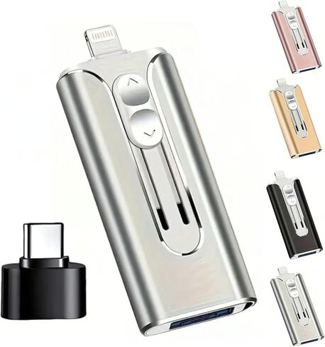 Flash Drive, 4-in-1 USB Flash Drive for Mobile Phones and Computers, 32-256GB, Micro USB + 8-pin + USB 3.0 Interface, Type-C Adapter, Compatible with Mobile Phones, Computers, and Other Devices in Saudi Arabia