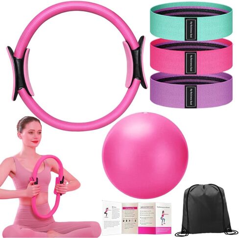 Pro Pilates Ring Set with 16+ Pieces - 14" Anti-Deformation Magic Circle, Resistance Bands, Yoga Ball, Guide & Bag for Home Workouts, Toning & Flexibility (for Women & Men) in Saudi Arabia