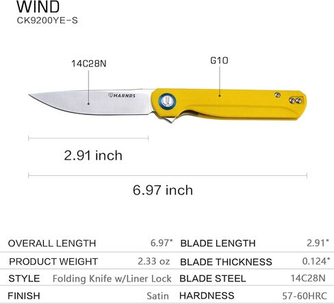 Harnds Wind Pocket Knife Flipper 14C28N Steel G10 Handle Folding Knife Ball Bearing with 2-Position Clip for Camping Survival and EDC in Saudi Arabia