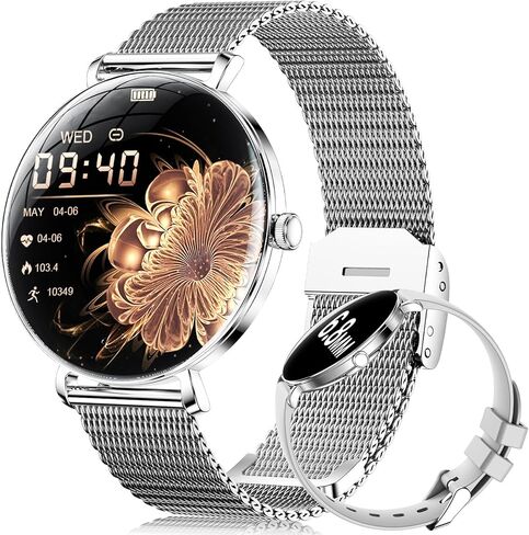 ساعات LIGE الذكية للنساء (الرد/إجراء مكالمة)، ساعة ذكية AMOLED رفيعة للغاية 6.8 ملم/1.43 بوصة مع مراقب معدل ضربات القلب/النوم، جهاز تتبع اللياقة البدنية المقاوم للماء IP68، 120 وضعًا رياضيًا لنظام Android iOS، فضي in Kuwait