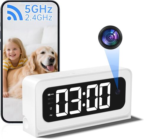 Smart Clock Camera,5G&2.4G WiFi Security Camera Indoor,2K Cameras for Home Security,3 in 1 Nanny Cam with Alarm Two-Way Talk,Color Night Vision Human Motion Detection,Local SD Recording in Kuwait