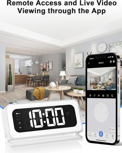 Smart Clock Camera,5G&2.4G WiFi Security Camera Indoor,2K Cameras for Home Security,3 in 1 Nanny Cam with Alarm Two-Way Talk,Color Night Vision Human Motion Detection,Local SD Recording in Kuwait