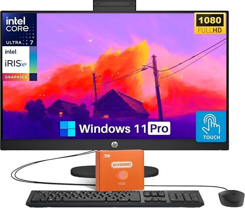 HP Business All-in-One Desktop Computer 27 Inch, FHD IPS Touchscreen, Intel Ultra 7 155U(12-core, Up to 4.8 GHz), 64 GB DDR5, 4 TB SSD, Intel Iris Xe Graphics, Wi-Fi 6, Windows 11 Pro, w/Accessories in Saudi Arabia