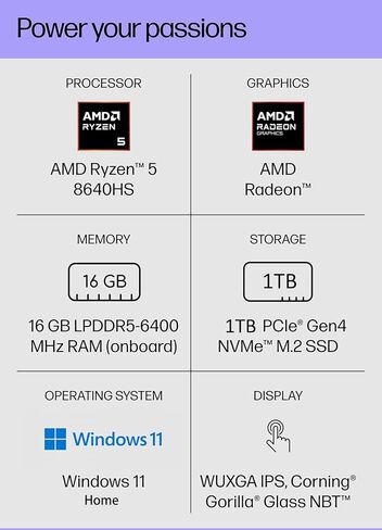 HP Envy x360 2-in-1 Laptop (14" FHD+ Touchscreen, AMD Ryzen 5 8640HS (> Intel i7-1255u), 16GB RAM, 1TB SSD), Creator, Photographer, Designer, Backlit, 5MP IR Webcam, Copilot, Win 11 Home, AI PC in Saudi Arabia
