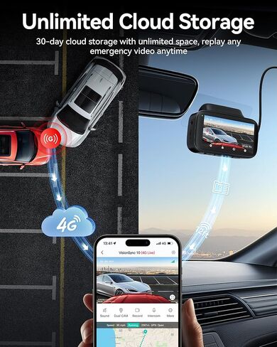 REDTIGER 4G LTE Dash Cam Front and Rear,Remote Live Stream, 30-Day Cloud Storage, 2.5K + 1080P, Emergency Alert, GPS, Built-in SIM (AT&T), Parking Monitor, 32GB Card & Hardwire Kit Included (VS10) in Saudi Arabia