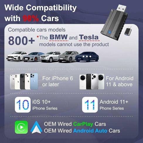 Wireless Carplay Adapter for iPhone, Wireless Adapter for Android Auto, 2-in-1 Mini USB Car Play Dongle for Car's Wired Car Play & Android Auto Plug & Play in Saudi Arabia
