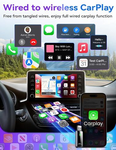 محول Carplay اللاسلكي لهاتف iPhone، أحدث ترقية Carplay Dongle، تحويل سريع ثابت سلكي إلى CarPlay لاسلكي، توصيل وتشغيل ترقية OTA، لهاتف iPhone iOS 10+ والسيارات مع CarPlay السلكي (أسود) in Kuwait