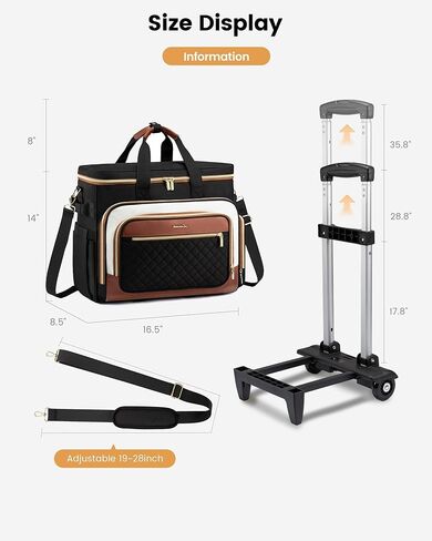 LOVEVOOK Rolling Teacher Bag with Detachable Dolly and Laptop Compartment, Large Rolling Tote Bag fits for 17.3" Laptop for Teacher Office Work Craft Nurse, Quilted-Black-beige-brown in Kuwait