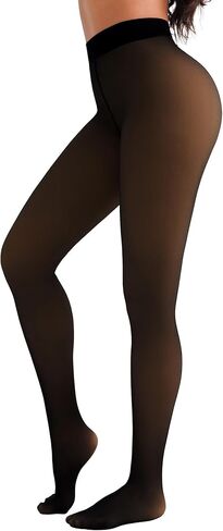 Popilush Black Thermal Tights for Women- Translucent Fleece Lined Fake Sheer Stockings Warm Pantyhose in Saudi Arabia
