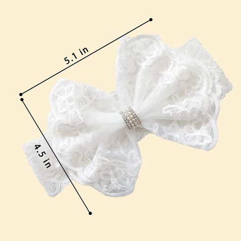 عصابة رأس من الدانتيل الأبيض للفتيات الصغيرات مع فيونكة ولؤلؤ، عصابة شعر مرنة ناعمة لحديثي الولادة والرضع (B-أبيض) in Kuwait