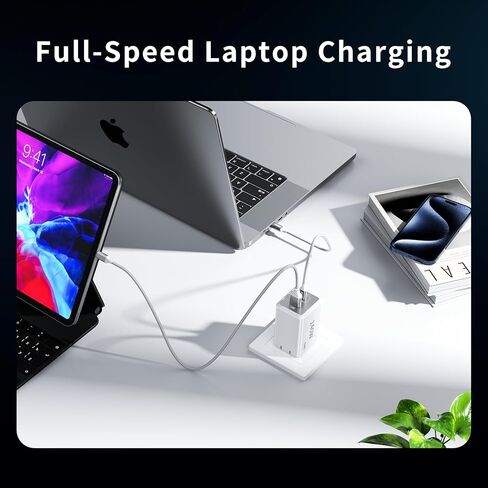 شاحن Mac Book Pro - شاحن USB C قابل للطي بقوة 140 وات ومنفذين متوافق مع أجهزة Mac Book، M1 M2 M3 M4 M5.iPad/iPhone 17/16 Series، Samsung Galaxy، Pixel، يتضمن كابل شحن بطول 5 أقدام in Kuwait