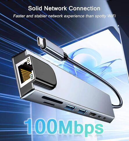 USB C Hub Ethernet HDMI Adapter, 8 in 1 Laptop Docking Station with 4K HDMI, RJ45 Ethernet 100Mbps, SD/TF Card Reader, USB 3.0/2.0, PD 100W, LAN USB C Dongle for MacBook Pro/Air, iPad Pro, XPS, etc in Saudi Arabia