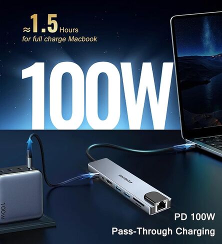 USB C Hub Ethernet HDMI Adapter, 8 in 1 Laptop Docking Station with 4K HDMI, RJ45 Ethernet 100Mbps, SD/TF Card Reader, USB 3.0/2.0, PD 100W, LAN USB C Dongle for MacBook Pro/Air, iPad Pro, XPS, etc in Saudi Arabia