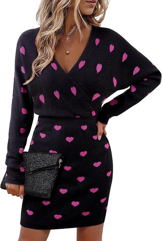 Bebonnie Womens Sexy V Neck Batwing Sleeve Sparkly Cocktail Party Sweater Dresses Holiday Bodycon Midi Dress in Saudi Arabia