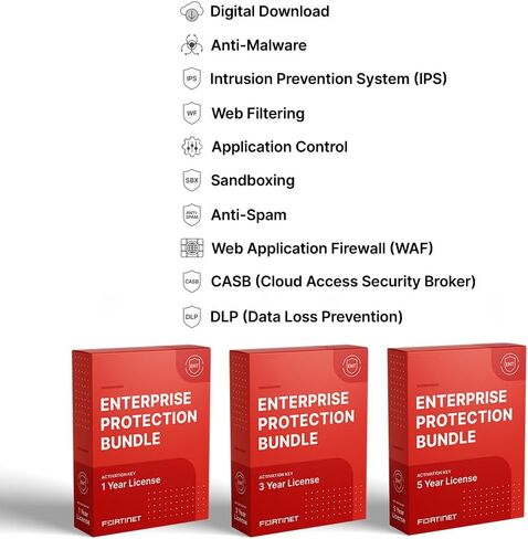 Fortinet FortiGuard Enterprise Protection لـ FortiGate-60F | ترخيص لمدة سنة | خدمات الأمان الشاملة المدعومة بالذكاء الاصطناعي وخدمات SD-WAN للدفاع الكامل عن شبكات الأعمال (FC-10-0060F-809-02-12) in Saudi Arabia