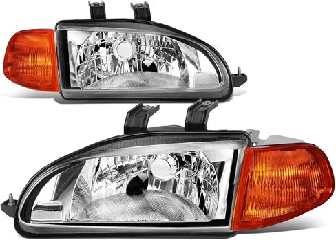 مجموعة المصابيح الأمامية من نوع Auto Dynasty متوافقة مع 1992 1993 1994 1995 Honda Civic Coupe Hatchback، استبدال المصابيح الأمامية الهالوجين الجانبية للسائق والراكب، زاوية كهرمانية للإسكان الأسود in Saudi Arabia