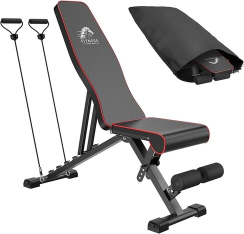 مقعد الوزن dskeuzeew مع حقيبة تخزين، 7 مساند للظهر قابلة للتعديل، سعة الوزن 660 رطل، مقعد تمرين مسطح قابل للطي لتدريب القوة في صالة الألعاب الرياضية المنزلية in Kuwait