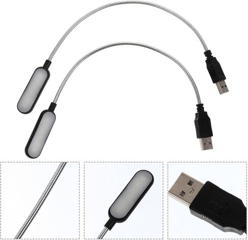 GALPADA 2pcs المحمولة USB أجهزة الكمبيوتر المحمول مصابيح القراءة البسيطة USB دفتر أضواء ليلية مع الضوء الأبيض للمنزل والمكتب والسفر استخدام مصابيح الكمبيوتر السوداء المدمجة in Kuwait