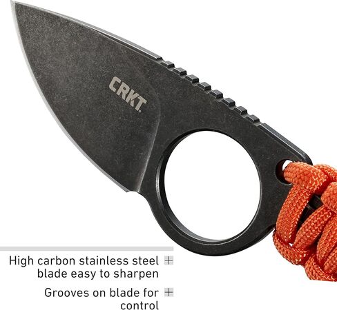 سكين CRKT Tailbone EDC: سكين ذو نصل ثابت للحمل اليومي مع لمسة نهائية من الحجر الأسود، مقبض ملفوف بسلك برتقالي، غمد 2415 in Kuwait