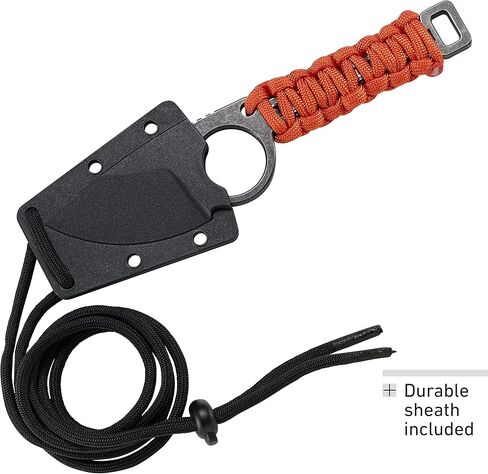 سكين CRKT Tailbone EDC: سكين ذو نصل ثابت للحمل اليومي مع لمسة نهائية من الحجر الأسود، مقبض ملفوف بسلك برتقالي، غمد 2415 in Kuwait