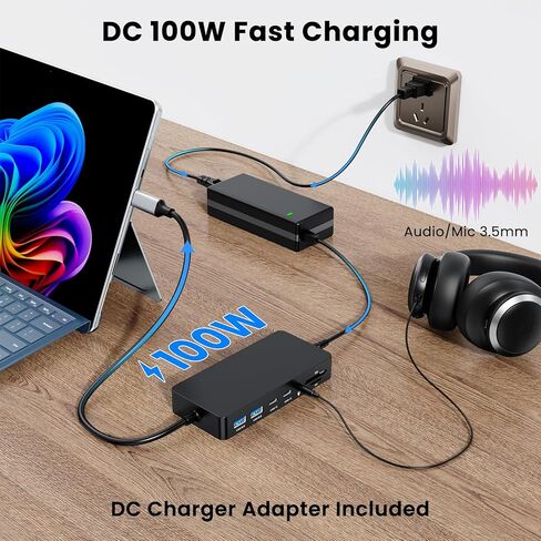 Surface Thunderbolt 4 Dock Triple Displays 4K HDMI*2+VGA، محطة إرساء 12 في 1 Surface Pro مع محول طاقة 100 واط لجهاز Microsoft Surface Pro 12/11/10/9/8/X/7+/7، كمبيوتر محمول 7/6/5/4/3، كمبيوتر محمول Go، ستوديو in Saudi Arabia