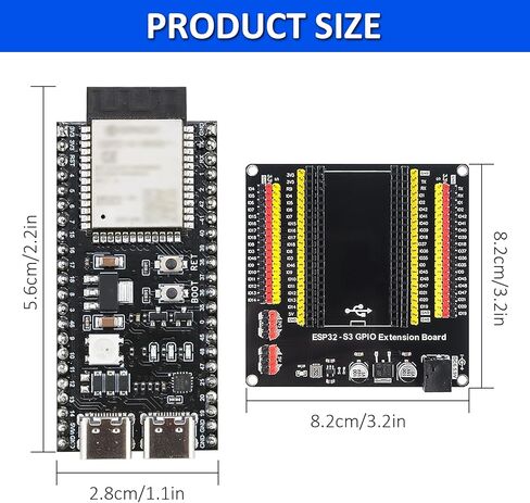 لوحة تطوير 3PC ESP32-S3 مع لوحة توسيع 44Pin، واي فاي 2.4 جيجا هرتز وبلوتوث 5، تتميز بوحدة تحكم دقيقة ثنائية النواة N16R8 240 ميجا هرتز ومنافذ مزدوجة من النوع C (CH343P) لـ Arduino in Kuwait