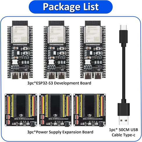 لوحة تطوير 3PC ESP32-S3 مع لوحة توسيع 44Pin، واي فاي 2.4 جيجا هرتز وبلوتوث 5، تتميز بوحدة تحكم دقيقة ثنائية النواة N16R8 240 ميجا هرتز ومنافذ مزدوجة من النوع C (CH343P) لـ Arduino in Kuwait