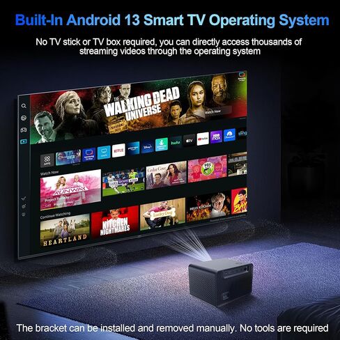 جهاز عرض صغير يدعم 4K مع WiFi وBluetooth، تطبيقات مدمجة وتركيز كهربائي، 300 ANSI وجهاز عرض محمول Keystone تلقائي، شاشة 200 بوصة متوافقة مع iPhone/Laptop/TV Stick لغرفة النوم في الهواء الطلق in Kuwait