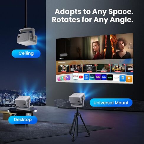 جهاز عرض ذكي مع واي فاي وبلوتوث، تطبيقات مدمجة، جهاز عرض محمول بقوة 600 لومن ANSI مع حامل، جهاز عرض صغير 1080 بكسل لغرفة النوم، حجر مفاتيح تلقائي وتركيز E أجهزة عرض سينما منزلية داخلية وخارجية 4K in Kuwait