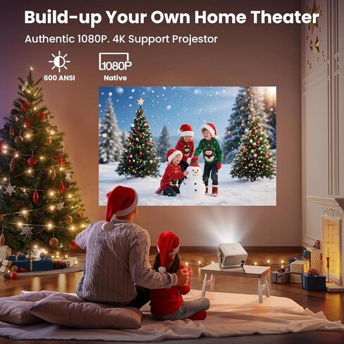 جهاز عرض ذكي مع واي فاي وبلوتوث، تطبيقات مدمجة، جهاز عرض محمول بقوة 600 لومن ANSI مع حامل، جهاز عرض صغير 1080 بكسل لغرفة النوم، حجر مفاتيح تلقائي وتركيز E أجهزة عرض سينما منزلية داخلية وخارجية 4K in Kuwait