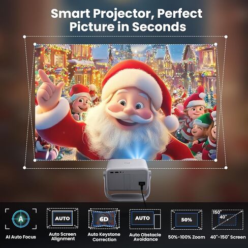 جهاز عرض ذكي مع واي فاي وبلوتوث، تطبيقات مدمجة، جهاز عرض محمول بقوة 600 لومن ANSI مع حامل، جهاز عرض صغير 1080 بكسل لغرفة النوم، حجر مفاتيح تلقائي وتركيز E أجهزة عرض سينما منزلية داخلية وخارجية 4K in Kuwait